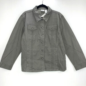 CHICO'S Jacket 3 Granite Chelsea Cotton Pacie Jewel Button Front Embroidered NWT